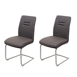 Decoshop26 Lot de 2 chaises de salle à manger cuisine en tissu gris-marron et acier inoxydable coutures décoratives 04_0000240