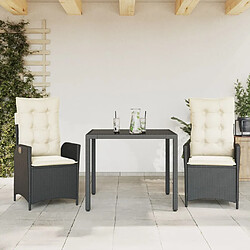 vidaXL Ensemble à manger de jardin avec coussins 3 pcs Noir