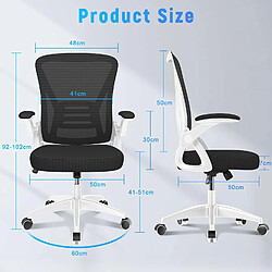 Chaises de bureau pour le bureau à domicile - avec accoudoirs rabattables à 90 ° et support lombaire - Chaises de bureau ergonomiques Rattantree pour la maison - Réglable en hauteur - Mobilier de bureau à domicile NOIR et BLANC