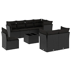 Maison Chic Salon de jardin 9 pcs avec coussins | Ensemble de Table et chaises | Mobilier d'Extérieur noir résine tressée -GKD54049