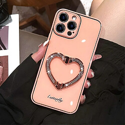 Coque en TPU + acrylique anti-rayures, motif de strass avec béquille en forme de cœur pour votre iPhone 14 Pro - rose