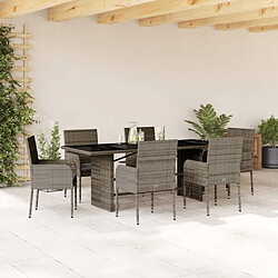 Maison Chic Ensemble à manger d'extérieur 7 pcs avec coussins,Salon de jardin,Mobilier de jardin gris rotin -GKD631140