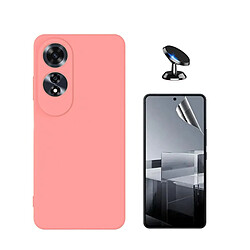 NIS Kit De Film De Gel De Couverture Complète Avant + Couverture En Silicone Flexible + Support De Voiture Compatible Avec Oppo A60 - Rose