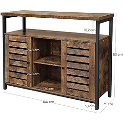 Helloshop26 Meuble de rangement buffet meuble de cuisine avec placard et étagères portes à persiennes pour salle à manger salon couloir chambre 100 x 30 x 80 cm style industriel marron rustique 12_0000667