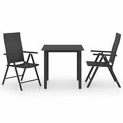 Salle à manger de jardin 3 pcs,Table et chaise à dîner Noir -MN79097