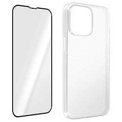 Avizar Coque iPhone 14 Pro Silicone Gel Souple et Film Verre Trempé 9H Contour noir