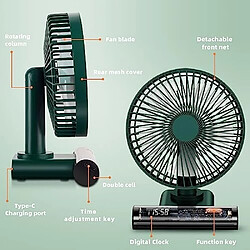 Acheter Ventilateur de Bureau USB, Mini Ventilateur de Table Silencieux Portable avec Affichage Numérique de l'Horloge, Ventilateur à Piles Rechargeable de 4000 mAh 4 Vitesses 180 Oscillant , Puissant