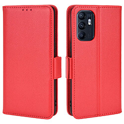 Etui en PU texture litchi avec support, rouge pour votre Oppo Reno6 4G