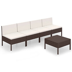 Maison Chic Salon de jardin 5 pcs + coussins - Mobilier/Meubles de jardin - Table et chaises d'extérieur Résine tressée Marron -MN61893