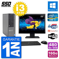 PC Dell Optiplex 3020 SFF Ecran 22" i3-4130 RAM 16Go SSD 480Go Windows 10 Wifi - Occasion