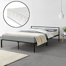 Cadre de Lit Double avec Matelas Imatra 140 x 200 cm Noir Mat [en.casa] [neu.haus]