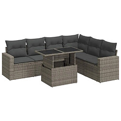 vidaXL Salon de jardin avec coussins 7 pcs gris résine tressée