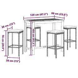 vidaXL Ensemble de bar de jardin 5 pcs gris bois massif acacia rotin pas cher