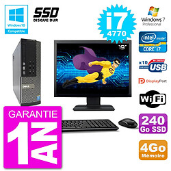 PC Dell 7020 SFF Ecran 19" Intel i7-4770 RAM 4Go SSD 240Go Graveur DVD Wifi W7 - Occasion