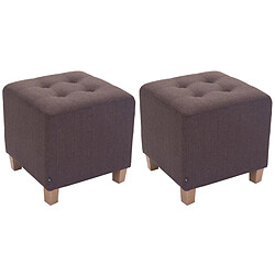 Decoshop26 Lot de 2 tabourets bas pouf repose-pieds forme carrée en tissu marron 10_0004471