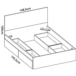 Pegane Lit adulte, couchage 140x190 cm avec 4 tiroirs coloris blanc - Longueur 145 x Profondeur 195 x Hauteur 100 cm