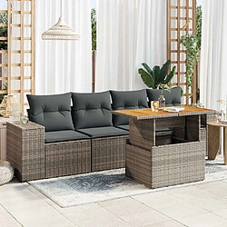 vidaXL Salon de jardin 5 pcs avec coussins gris résine tressée