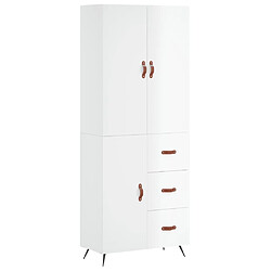 vidaXL Buffet haut Blanc brillant 69,5x34x180 cm Bois d'ingénierie