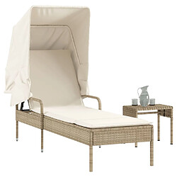 vidaXL Chaise longue avec auvent et table beige résine tressée