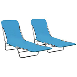 Maison Chic Lot de 2 Chaises longues pliables | Bain de soleil Relax | Transat Acier et tissu Bleu -GKD75590