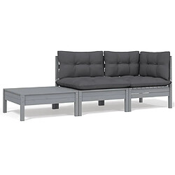 Maison Chic Salon de jardin 3 pcs + coussins - Mobilier/Meubles de jardin - Table et chaises d'extérieur Gris Bois de pin massif -MN73087