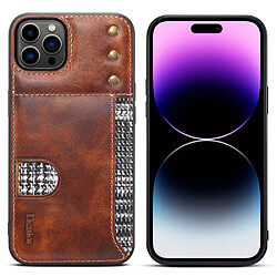 Coque en TPU + cuir véritable anti-rayures avec porte-carte pour votre iPhone 14 Pro Max - marron