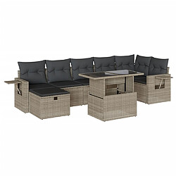 vidaXL Salon de jardin 8 pcs avec coussins gris clair résine tressée