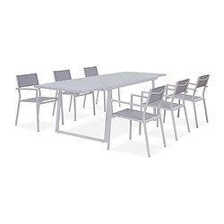 Ensemble repas de jardin - table extensible 160-240 cm et 6 fauteuils - Structure aluminium - Blanc