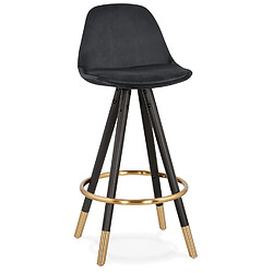 Alterego Tabouret snack mi-hauteur design 'CHICAGO MINI' en velours noir et 4 pieds en bois noir CHICAGO