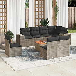 Maison Chic Salon de jardin 9 pcs avec coussins | Ensemble de Table et chaises | Mobilier d'Extérieur gris résine tressée -GKD35238