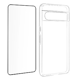 Avizar Coque pour Google Pixel 8 Pro Silicone Gel et Verre Trempé 9H Biseauté Noir