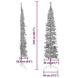 vidaXL Demi sapin de Noël artificiel mince avec support Argenté 210 cm pas cher