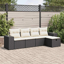 vidaXL Salon de jardin 5 pcs avec coussins noir résine tressée