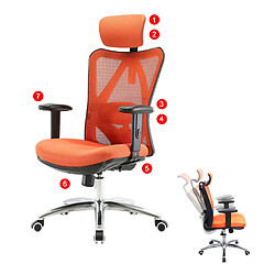 Decoshop26 Chaise de bureau support lombaire ergonomique appui-tête réglable en maille orange 04_0006215