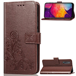 Wewoo Housse Coque Étui en cuir à Motif fleurs pressées Lucky Clover pour Galaxy A50avec porte-cartes et & Portefeuille et dragonne Marron