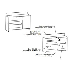 Acheter Pegane Meuble de rangement pour cuisine coloris chêne kronberg, Blanc - Longueur 123 x Hauteur 89,40 x Profondeur 40 cm