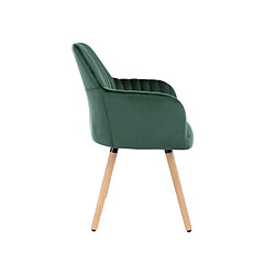 Vente-Unique Lot de 2 chaises avec accoudoirs en velours et métal effet bois - Vert foncé - ELEANA pas cher