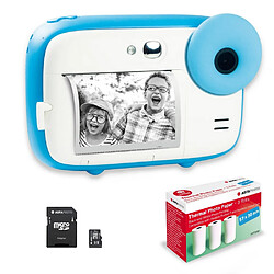 AGFA PHOTO Pack Realikids Instant Cam + 1 carte Micro SD 32GB + 3 rouleaux Papier Thermique ATP3WH - Appareil Photo Instantané Enfant, Ecran LCD 2,4', Miroir Selfie et filtre photo - Bleu - Bleu