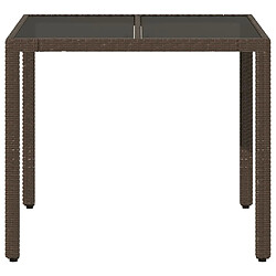 Acheter Maison Chic Table de jardin | Table d'extérieur avec dessus en verre marron résine tressée -GKD50218