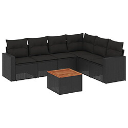 vidaXL Salon de jardin 7 pcs avec coussins noir résine tressée