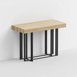 Inside 75 Table console extensible 6 couverts CEMENTO 50/134x110x75cm structure métal noir plateau chêne