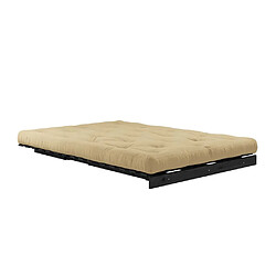 Inside 75 Canapé convertible futon ROOTS pin laqué noir matelas 140 x 200 cm coloris beige blé pas cher