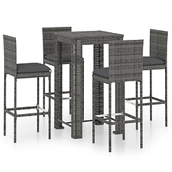 Maison Chic Ensemble de bar de jardin 5 pcs et coussins,Table + chaises + coussins de jardin Résine tressée Gris -GKD438734