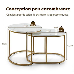 Helloshop26 Lot de 2 tables basses gigognes scandinaves table d'appoint moderne avec coussinets de pied réglables structure en métal gris et doré 20_0005033