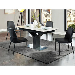 Vente-Unique Table à manger extensible 6 à 8 personnes - Céramique, verre trempé et métal - Effet marbre blanc et anthracite - COLBY de Maison Céphy