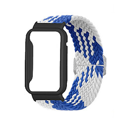 Bracelet en nylon élastique tressé pour votre Xiaomi Mi Band 7 Pro - Blue blanc/noir