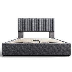 KOMHTOM 160x200cm gris lit rembourré stockage lit double LED app Control Bed avec fonction de charge USB type C, tête de lit réglable (sans matelas)