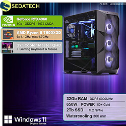 Sedatech Pack PC Gamer ATX Premium • AMD Ryzen 5 7600X3D • RTX4060 • 32Go DDR5 • 2To SSD M.2 • Windows 11 • Moniteur 27''