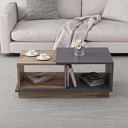 Toilinux Table basse 2 niches Zéline en bois - Anthracite et beige