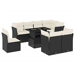 vidaXL Salon de jardin 9 pcs avec coussins noir résine tressée